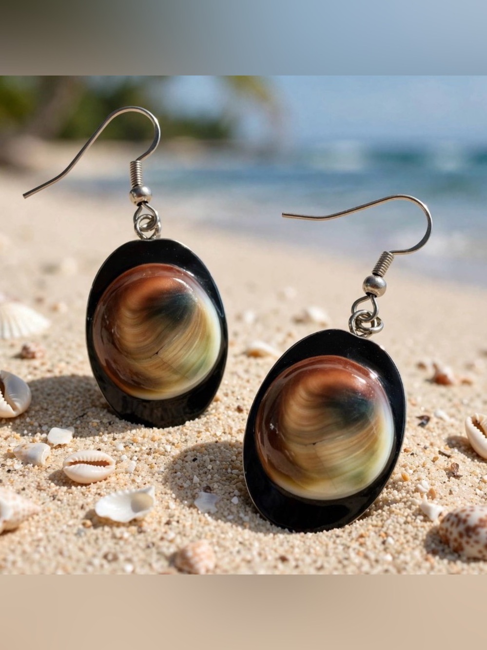 Shiva Cat Eye Shell Oval Earrings
